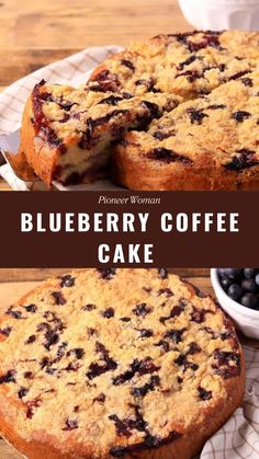 blueberry coffee cake on a wooden table