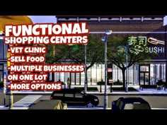 an image of a sign that says functional shopping centers vet clinic sell food multiple businesses on one lot more options