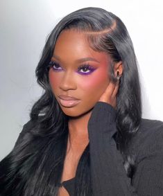 Purple Makeup Looks For Black Women, Makeup Looks Glamour, Dark Skin Makeup Looks, Make Up Looks Black Women, Makeup Content, Purple Makeup Looks, Woc Makeup