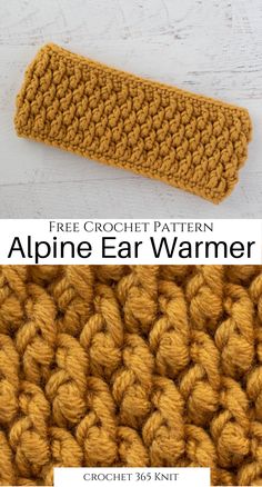 the crochet pattern for an alpine ear warmer is shown in two different colors