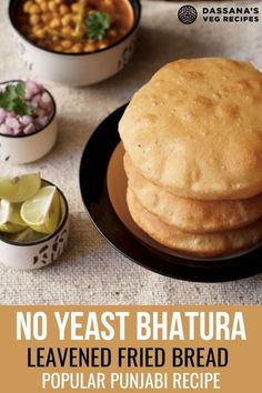 Bhatura is a leavened fried bread from the Indian cuisine and is served with Chana Masala. Bhatura or Bhature (plural) is one of the most popular Punjabi recipes. There are many variations of making these crispy and fluffy fried bread. Dry active yeast, baking soda, eno (fruit salt), baking powder are some of the ingredients that are added to leaven the dough. Asian Bread, Bhature Recipe, Bhatura Recipe, Punjabi Recipes, Yeast Baking, Indian Recipes Authentic, Fried Bread