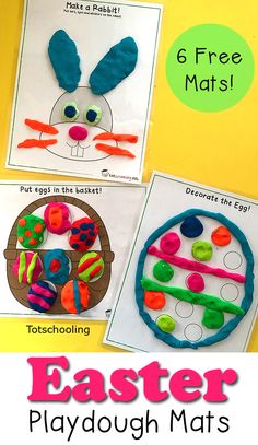 Free Easter Playdough mats for kids featuring the Easter bunny and eggs. Great for encouraging creativity, logic, fine motor skills and color recognition. Easter Playdough Mats, Easter Playdough, Easter Bun, Easter Play, Easter Week, Playdough Activities