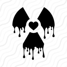 a black and white image of two bats with hearts in the middle, dripping from them