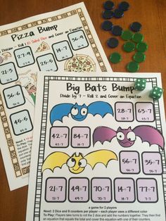 two worksheets with numbers and bats on them