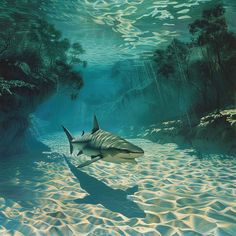 Tiger Shark: Nature-Based Learning Materials Shark Background, Oceanography Marine Biology, Shark In The Ocean, Sea Turtle Pictures, Ocean Images, Underwater Painting, Undersea World, Tiger Shark, Therapy Animals