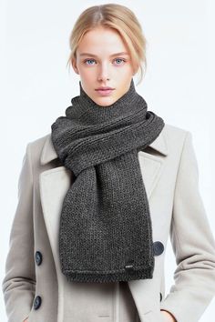 A unisex knit scarf in 100% merino wool, nice and cozy. Light weight so won't feel too bulky. *   100% Australian merino wool *   Super soft, Non-itchy *   Handmade in the USA *   Dry clean, or hand wash cold and lay flat to dry. Do not iron. For more long scarves, please visit https://www.etsy.com/shop/vobelleco/?etsrc=sdt&section_id=15970438 Cozy Soft Wool Knit Scarves, Cozy Gray Scarf For Cold Weather, Cozy Gray Scarves For Cold Weather, Casual Black Wool Scarf, Wool Scarves For Winter, Chunky Knit Wool Scarf For Winter, Chunky Knit Wool Scarf For Fall, Warm Wool Scarves For Cold Weather, Gray Wool Scarf For Fall