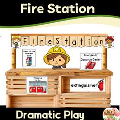 the fire station dramatic play is shown with pictures and words to describe what it's like