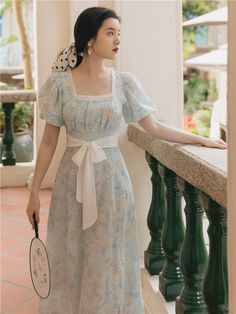 Welcome To flowersverse Official Store! Retro Blue Puff Sleeve Dress, Elegant Fashion Outfits, Long Dress Summer, Lace Dress Design, Korean Design, Elegant Midi Dresses, Floral Chiffon Dress, Lace Outfit, Summer Vintage