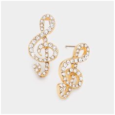 Color : Gold, Clear Theme : Music Size : 0.5" X 1" Crystal Stud Earrings Music Earrings, Treble Clef, Crystal Stud Earrings, Crystal Earrings, Belly Button Rings, Jewelry Earrings, Stud Earrings, Women Jewelry, Crystals