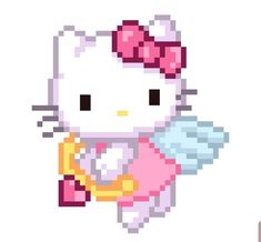 an image of a hello kitty holding a heart in her hand and wearing a pink bow