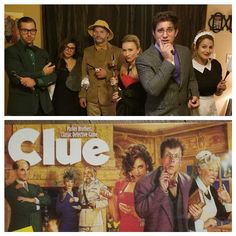 two photos side by side with people standing in front of the movie poster and one has his hand on his mouth