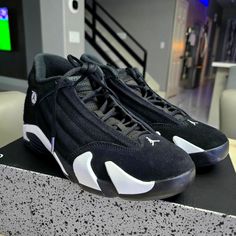 Jordan 14 Black And White Brand New No Box Size 9 Mens Jordan 12s, Shoes Jordan, Jordan Black, Black N White, Jordans For Men, White Brand, Retro Color, Jordan Shoes