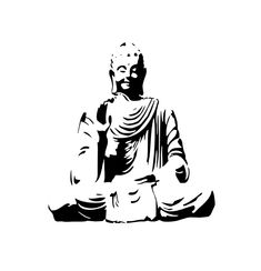 a black and white drawing of a buddha