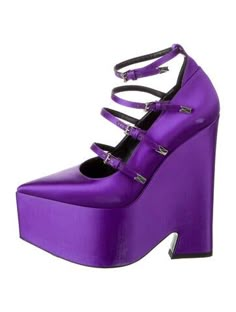 Versace Satin PumpsPurpleLeather TrimPointed-ToesPlatformMultistrap & Buckle Closure At Uppers Rolex Watches Women, Butterfly Girl, Belt Top, Chic Leather, Satin Pumps, Sweater Boots, Saint Laurent Bag, Accessories Jacket, Louboutin Shoes