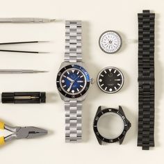 Build your own stainless steel Seiko wristwatch with this DIY kit filled with parts, tools, and a user-friendly step-by-step guide. Available in sea blue or all black. Cool Watches For Men, Watch Diy, Vday Gifts, Hand Wound, Uncommon Goods, Best Valentine's Day Gifts, Personalized Gifts For Men, Unique Gifts For Him, Valentines Day Gifts