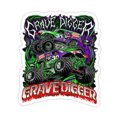 the grave digger monster truck sticker is on display