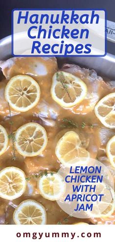 the recipe for lemon chicken with apricot jam is shown in an oval pan