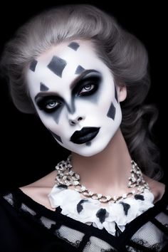 Halloween Ghostly Glam makeup inspired by vintage Hollywood monsters Silver Halloween Makeup, Harlequin Clown, Hollywood Monsters, Inner Monster, Ballroom Gowns, Makeup Inspired, Glam Makeup, Vintage Hollywood, Short Cuts