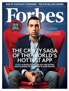 a man sitting on top of a red chair in front of a magazine cover with the caption for forbess