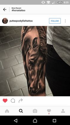 a person with a horse tattoo on their arm