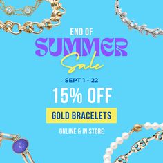 Now until September 22nd! Don't miss out! Each item is one-of-a-kind so when it's gone, it's gone! The discount will auto apply at checkout so just add the piece to your cart and see your savings! End Of Summer Sale, Gold Bracelets, Bracelet Online, End Of Summer, Wedding Bracelet, Summer Sale, Pearl Jewelry, Friendship Bracelets, Antique Jewelry