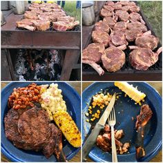 there are pictures of different foods being cooked on the grill