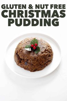 gluten and nut free christmas pudding on a white plate