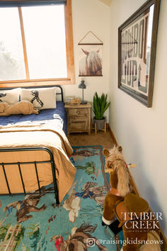 Western Rugs & Cowboy Decor Western Blue Bedroom, Western Boy Bedroom, Retro Cowgirl Bedroom, Western Camper Decor, Boys Western Bedroom, Boys Cowboy Room, Western Baby Boy Nursery, Western Camper, Western Rug