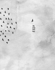 birds are flying in the sky with words written on them that read fly your own way