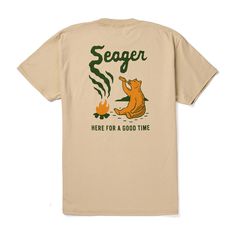 A Seager classic. The 'Smokey Tee' is a 90% cotton, 10% polyester tee with a left chest and back water-based ink print. Artwork by Ben Kocinski. Details: Premium, medium weight tee Left chest and back water-based ink print Printed in California 90% cotton, 10% polyester Hat Print, Print Artwork, Womens Glasses, Clothes Gift, Favorite Shirts, Water Based Ink, Medium Weight, Funny Tshirts, Cotton Tee