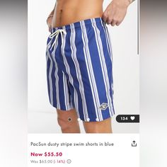 Pacsun Dusty Stripe Swim Shorts In Blue New With Tags Red Bathing Suits, Pacsun Swim, Playboy Logo, Pink Swim, Mens Swim Trunks, Mint Color, Neon Blue, White Tie, Man Swimming