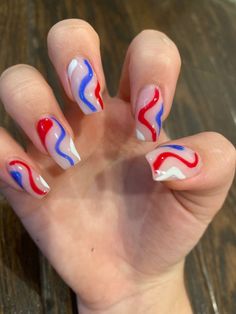 Red White And Blue Graduation Nails, Forth Of July Nails Coffin, Memorial Day Acrylic Nails, Simple Acrylic Nail Designs For Summer 4th Of July, 4th Of July Nails Classy, Red White And Blue Swirl Nails, Basic 4th Of July Nails, Fourth Of July Nails Coffin, 4th Of July Nails Ideas