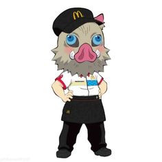 an animal dressed in a uniform with a mcdonalds sign on it's chest