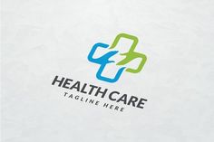 health care logo design with medical symbol on the side and green arrows in the middle