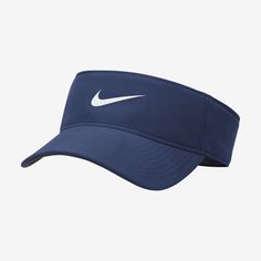 Keep the sun and sweat out of your eyes with our low-depth Nike Ace visor. This unstructured visor with a curved bill features stretchy fabric that will keep you cool and fresh during warm days on the court and the course. Nike Visor, Nordic Walking, Nike Tennis, Australian Open, Blue Nike, Navy Women, The Court, American Football, Nike Dri Fit