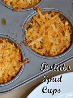 three muffins sitting on top of a pan filled with food