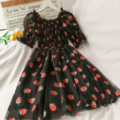 Womens Long Skirt, Black Strawberry, Mesh Gown, Strawberry Dress, Elegant Party Dresses, Kawaii Dress, Fairy Dress, Elegant Party, Crop Top Blouse