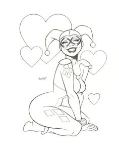 a drawing of a woman sitting on the ground with hearts around her face and hands behind her head