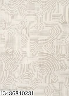 a beige and white rug with wavy lines on it