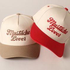 Mustache Lover Text Embroidery Two-Tone Canvas Trucker Hat, Stylish Casual 100% Cotton Outdoor Caps, Hat for Everyday Fashion. It's a cool classic designed to add personal shade wherever you go! Perfect for dog walking, the beach, the gym, the pool, and everyday wear! It's fully adjustable and easy to style! ** 🧢 Detail & Features 🧢 ** -Novelty embroidered phrasing at the front -5 Panel canvas baseball cap -100% Cotton -Embroidered In USA -One size fits most: adjustable snapback closure Beige Snapback Hat With Letter Print, Embroidered Snapback Hat, Text Embroidery, Outdoor Cap, Dog Walking, Trucker Cap, Everyday Fashion, Baseball Cap, Caps Hats