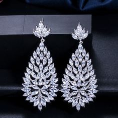 Cubic Zirconia Stones Jewelry Silver Big Blooming CZ Earrings - TulleLux Bridal Crowns &  Accessories Jewel Accessories, Wedding Reception Gowns, Bridal Jewels, Wedding Wonderland, Stones Jewelry, Gold Models, Zirconia Earrings, Cz Earrings, Silver Style