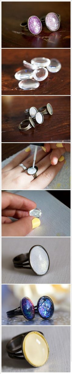 several pictures of different types of rings and buttons