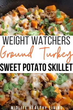 a skillet filled with ground turkey and sweet potato skillet