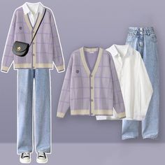 Purple Plaid Cardigan Lapel Shirt Denim Pants Set Introducing our elegant Purple Plaid Cardigan Lapel Shirt Denim Pants Set! This set features a stylish purple plaid cardigan and a classic denim pants set, perfect for any occasion. Elevate your wardrobe with the unique and sophisticated design, while staying comfortable and trendy. Upgrade your fashion game with this must-have set. Size Info. M: for Weight Range (45-55 kg). for Height Range (150-175 cm) L: for Weight Range (55-60 kg). for Height