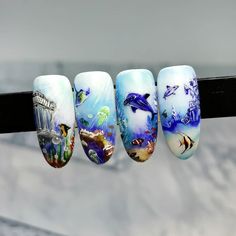 Scuba Nails, Whale Nails, Nail Art For Girls, Ocean Nails, Sea Nails, Nail Drawing, Fancy Nails Designs, Pedicure Designs, Mermaid Nails