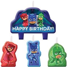 birthday candles with the characters of pj masks on them