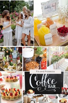 a collage of photos showing different types of food and drink at a coffee bar