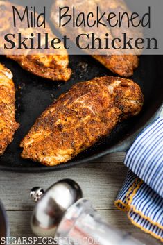 the skillet has chicken in it and is ready to be cooked on the grill