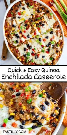 an enchilada casserole with cheese and black olives