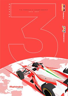 a red poster with a racing car on it's side and numbers in the background